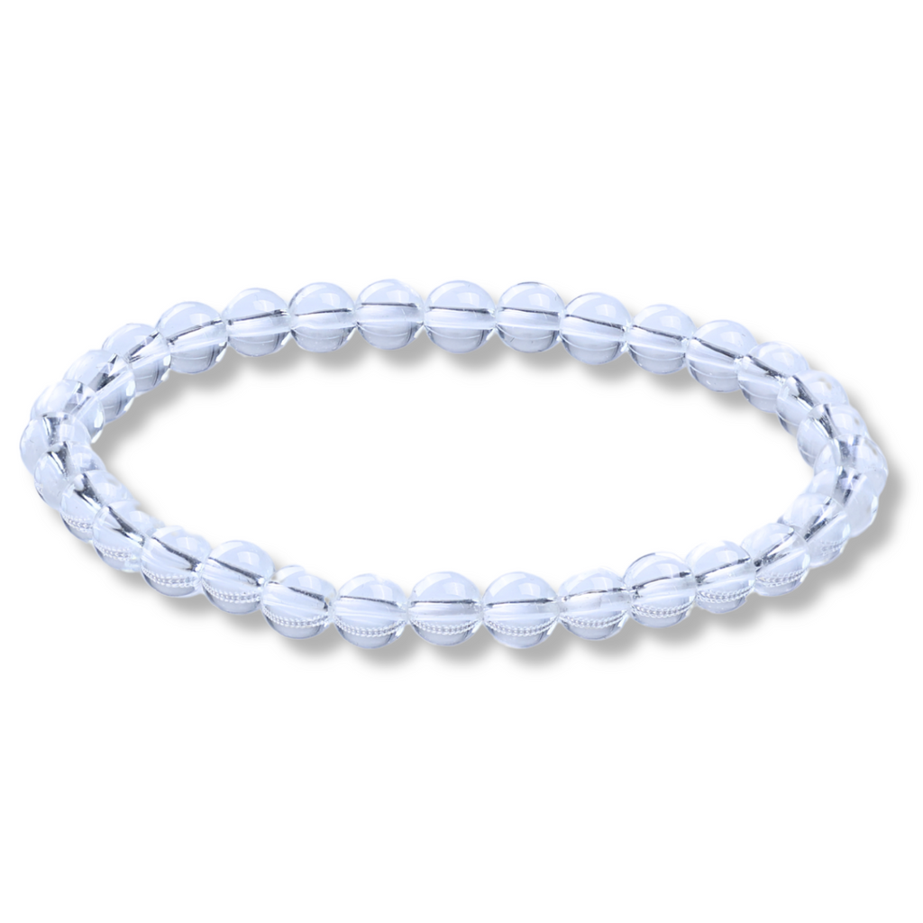 Bratara Elastica cu Margele Naturale de 4mm din Cuart transparent pentru Claritate Mentala si Focus