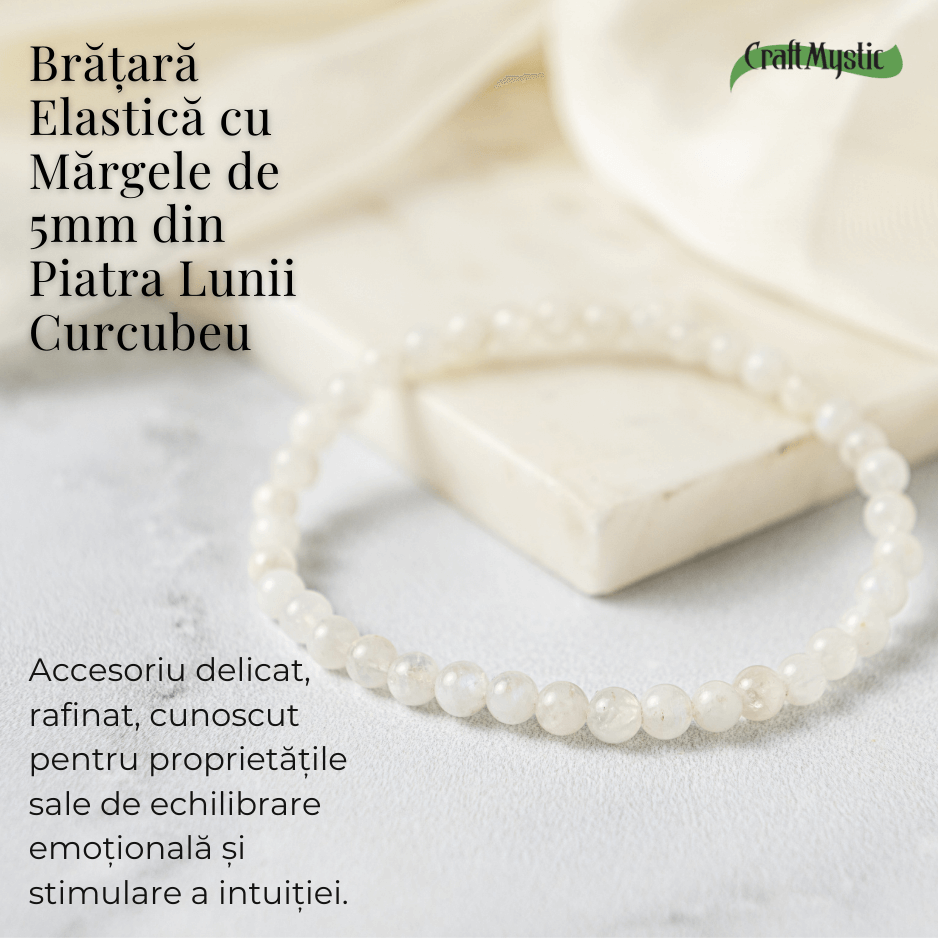 Bratara elastica cu margele 5mm naturale Piatra a Lunii Curcubeu – Echilibru si Intuitie