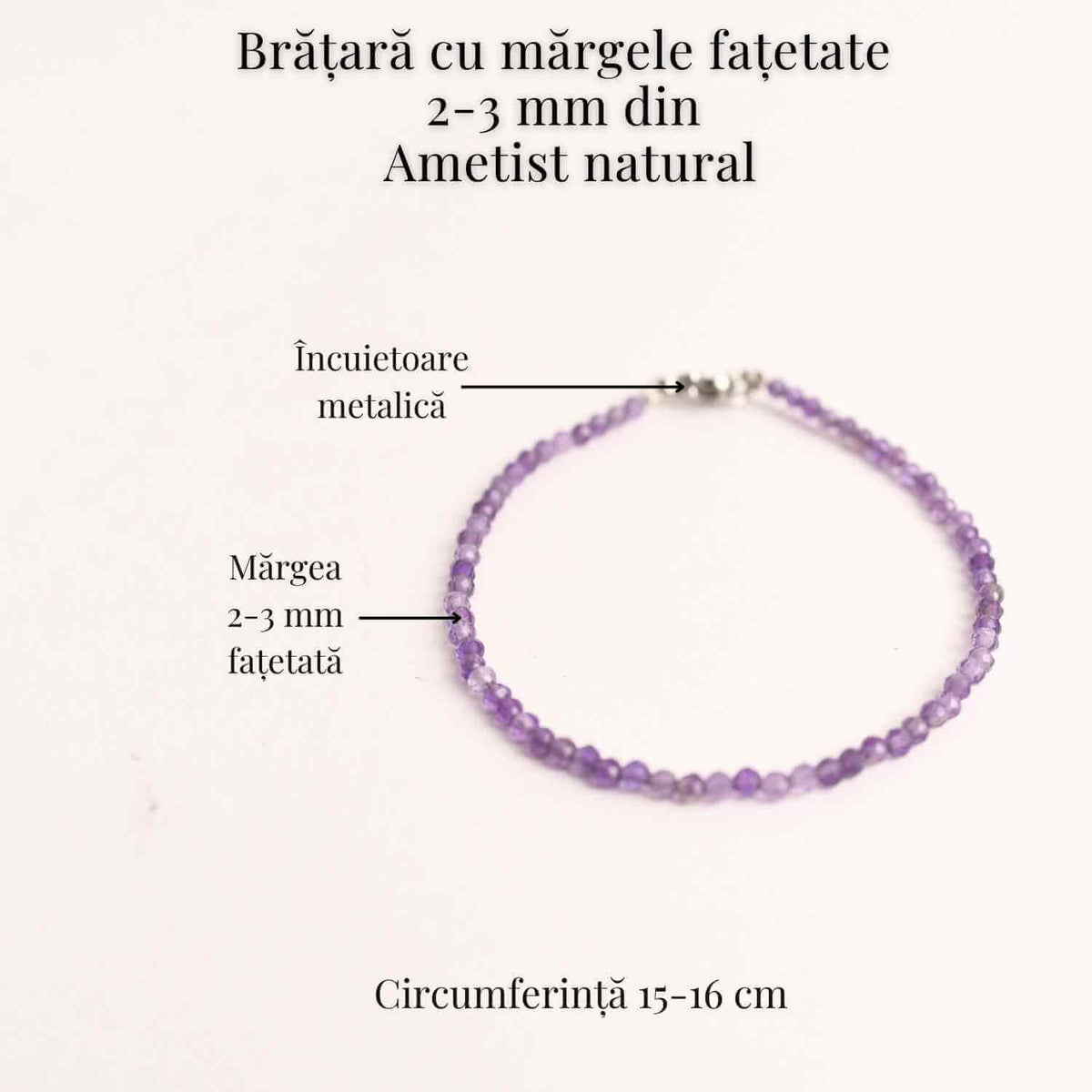 Bratara cu margele 2-3 mm ametist fatetat natural pentru calm si claritate mentala