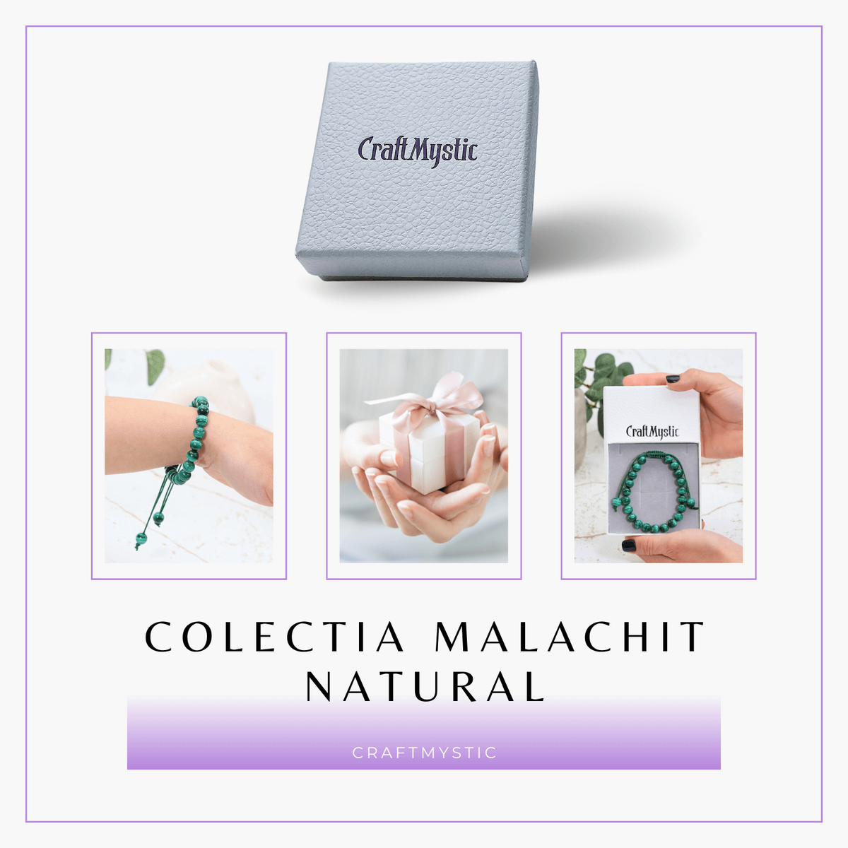 Bratara Reglabila cu Malachit Natural de 8mm