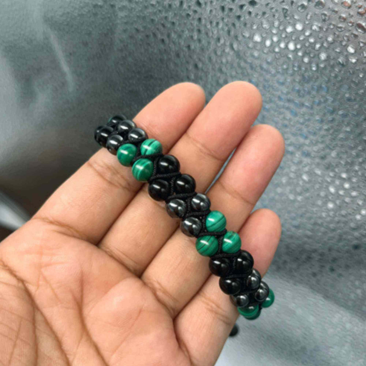 Bratara tripla protectie cu Cristale 8mm de Malachit, Obsidian Negru si Pietre Hematit - Bijuterie Autentica de Vindecare pentru Barbati si Femei
