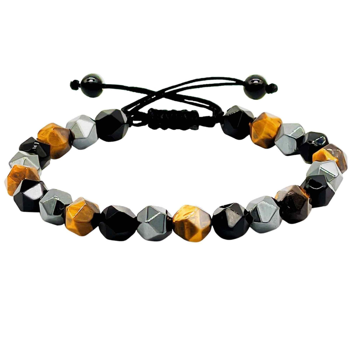 Bratara de tripla protectie lucrata manual din piatra fatetata naturala - Hematita, ochi de tigru si obsidian negru 8mm - Cadouri spirituale pentru curaj
