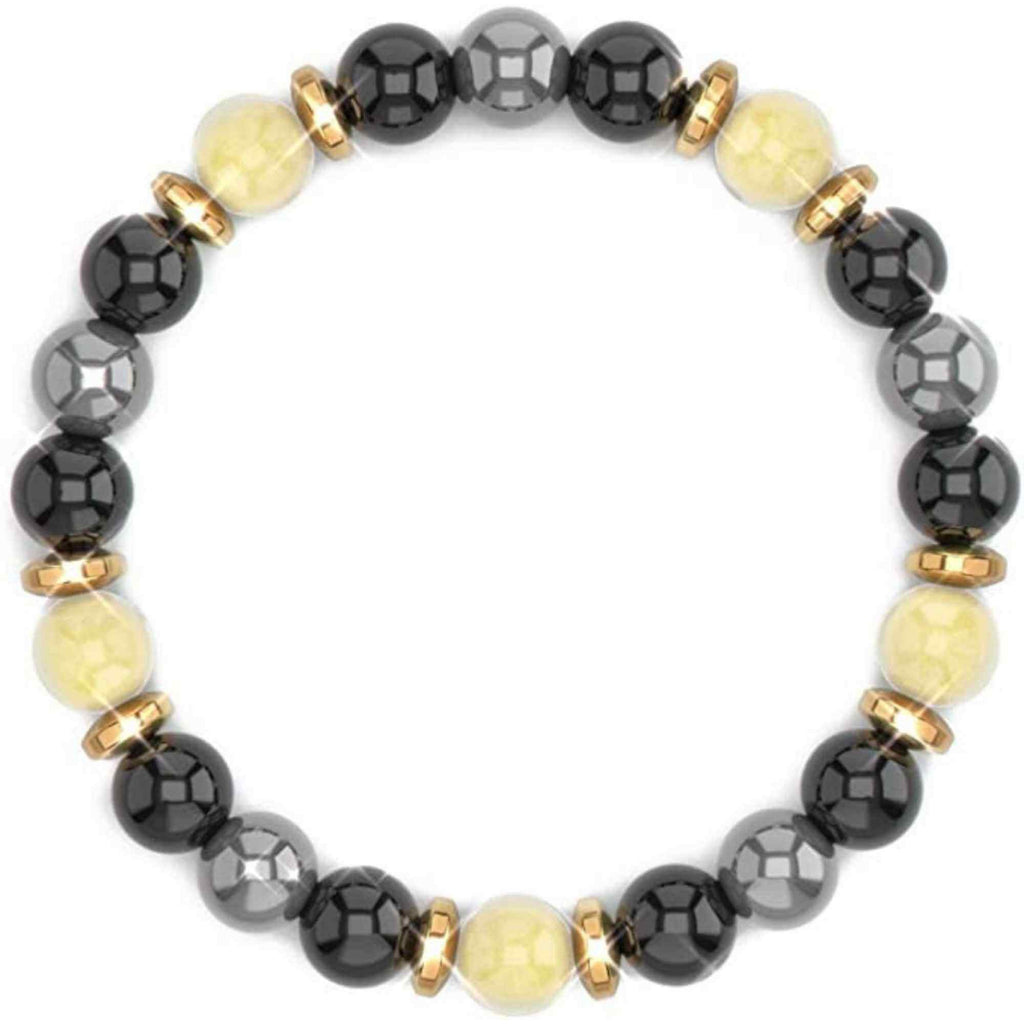 Bratara Feng Shui cu cristale naturale de citrin, hematita si obisidian negru de 8 mm - Generator de bogatie si atractie norocoasa a banilor, prosperitate