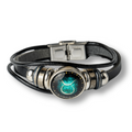 Bratara Zodiacala ajustabila din Piele Sintetica cu Cabochon Rotund – Simbol Astrologic Personalizat pentru Energie si Identitate Astrala
