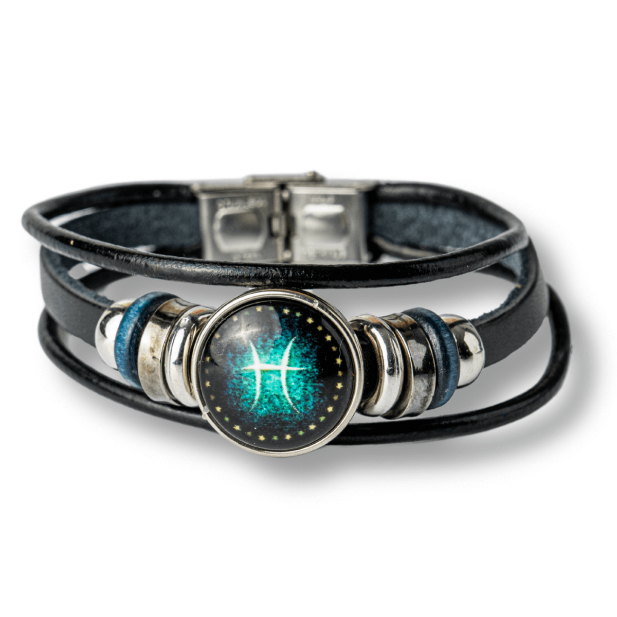 Bratara Zodiacala ajustabila din Piele Sintetica cu Cabochon Rotund – Simbol Astrologic Personalizat pentru Energie si Identitate Astrala