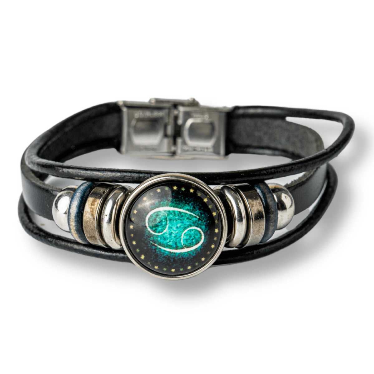 Bratara Zodiacala ajustabila din Piele Sintetica cu Cabochon Rotund – Simbol Astrologic Personalizat pentru Energie si Identitate Astrala