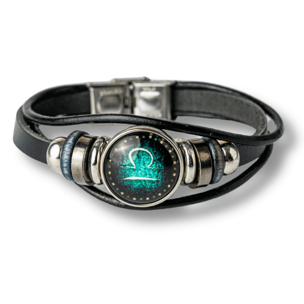 Bratara Zodiacala ajustabila din Piele Sintetica cu Cabochon Rotund – Simbol Astrologic Personalizat pentru Energie si Identitate Astrala