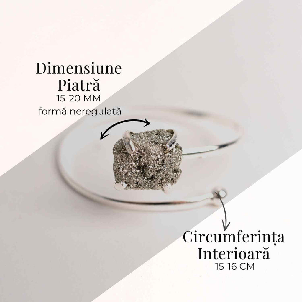 Bratara Metalica Argintie cu Piatra de Pirita, Eleganta si Prosperitate