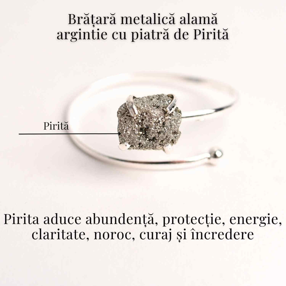 Bratara Metalica Argintie cu Piatra de Pirita, Eleganta si Prosperitate