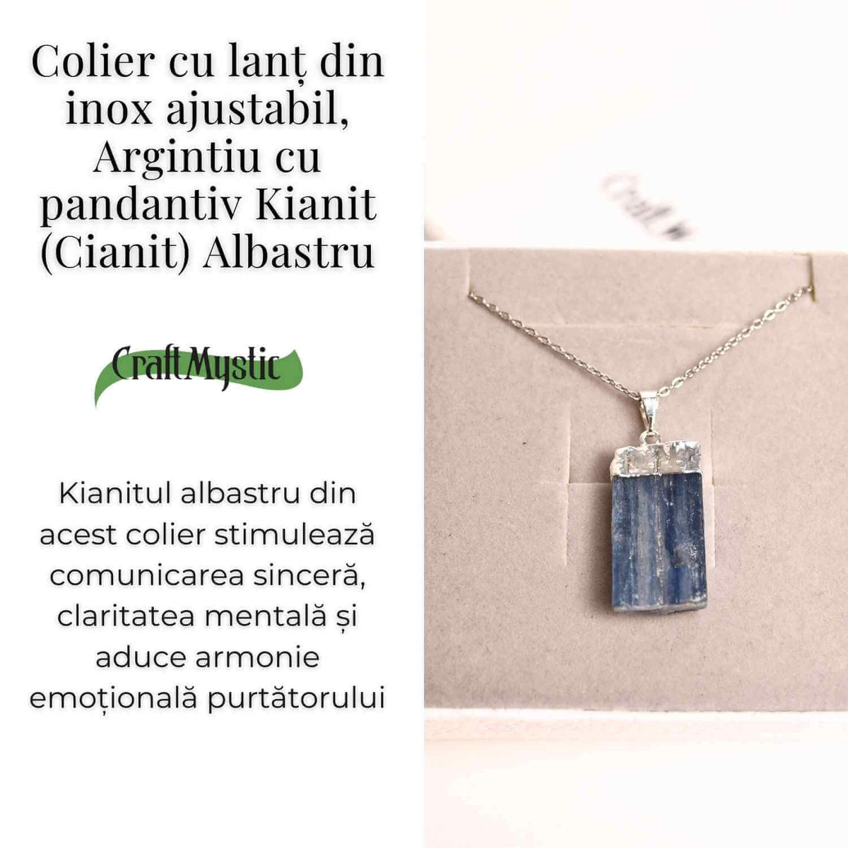 Colier argintiu cu pandantiv Kianit (Cianit) albastru – Echilibru si Conexiune Spirituala