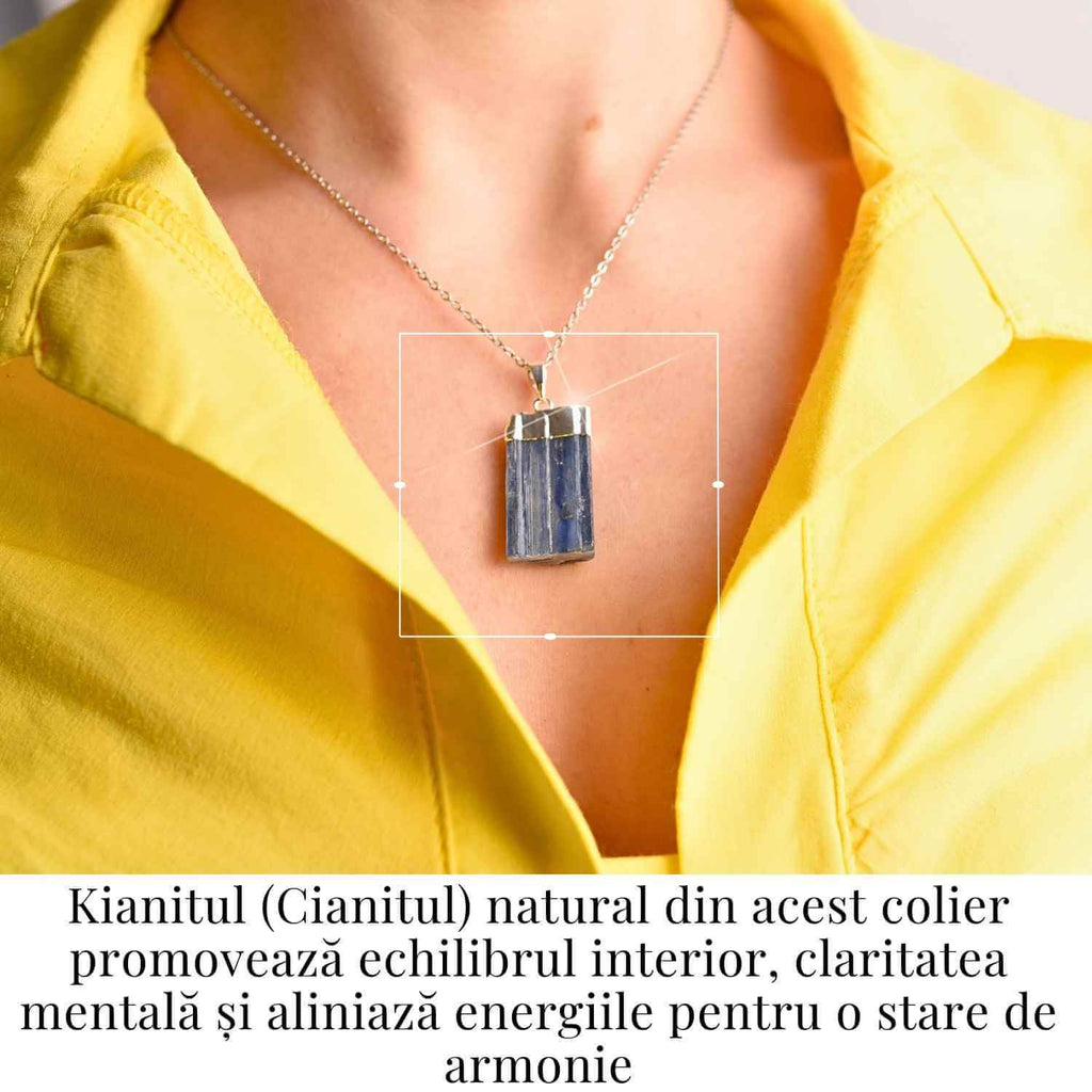 Colier argintiu cu pandantiv Kianit (Cianit) albastru – Echilibru si Conexiune Spirituala