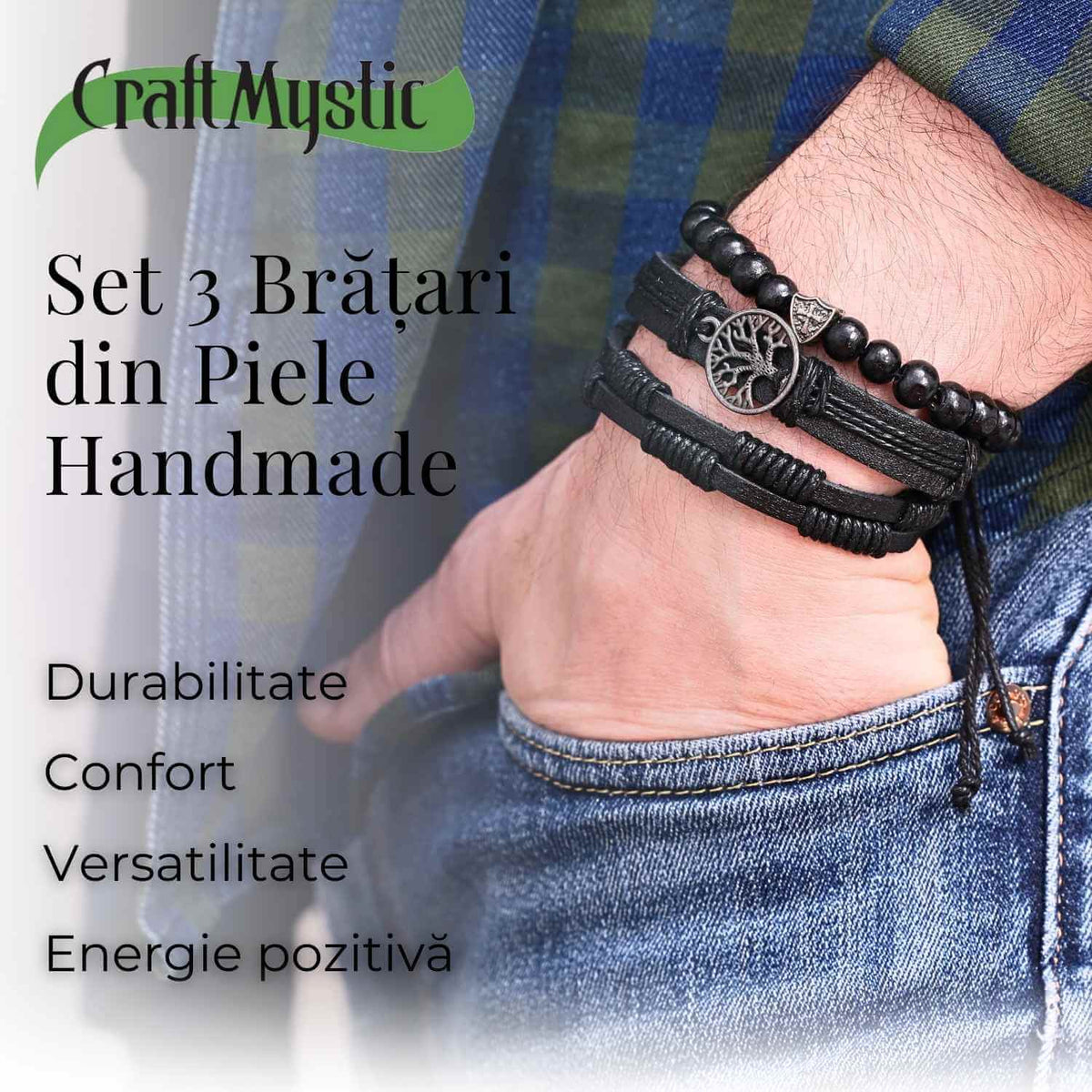 Set 3 Brățări Inedite cu Arborele Vieții si piele sintetica – Stil și Protecție pentru Orice Ocazie