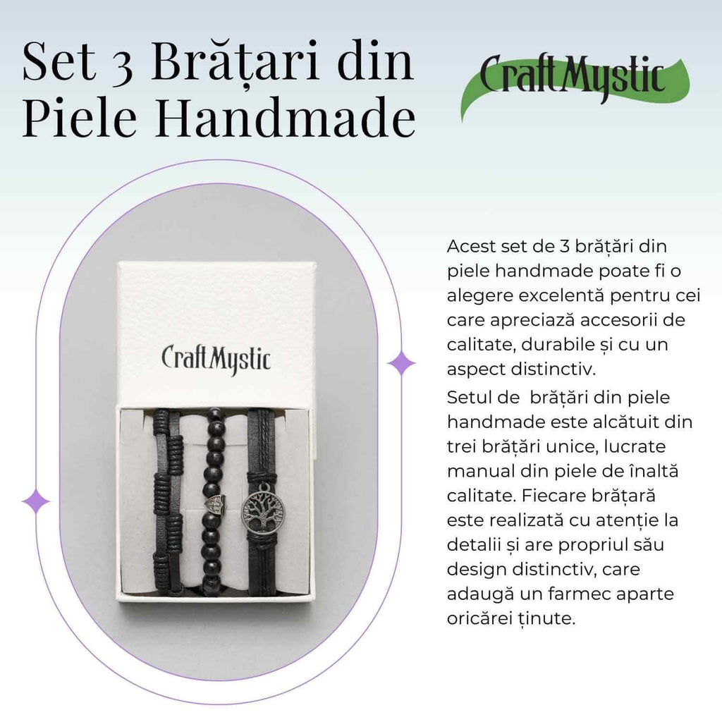 Set 3 Brățări Inedite cu Arborele Vieții si piele sintetica – Stil și Protecție pentru Orice Ocazie