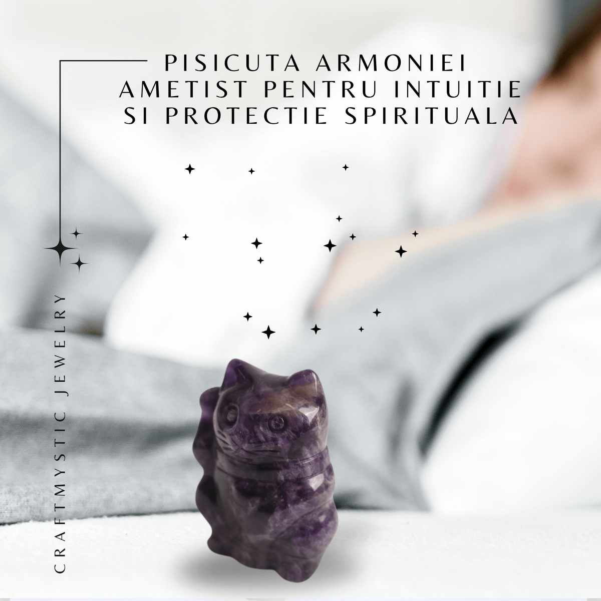 Pisicuta armoniei – Ametist pentru Intuitie si Protectie Spirituala 5 cm inaltime