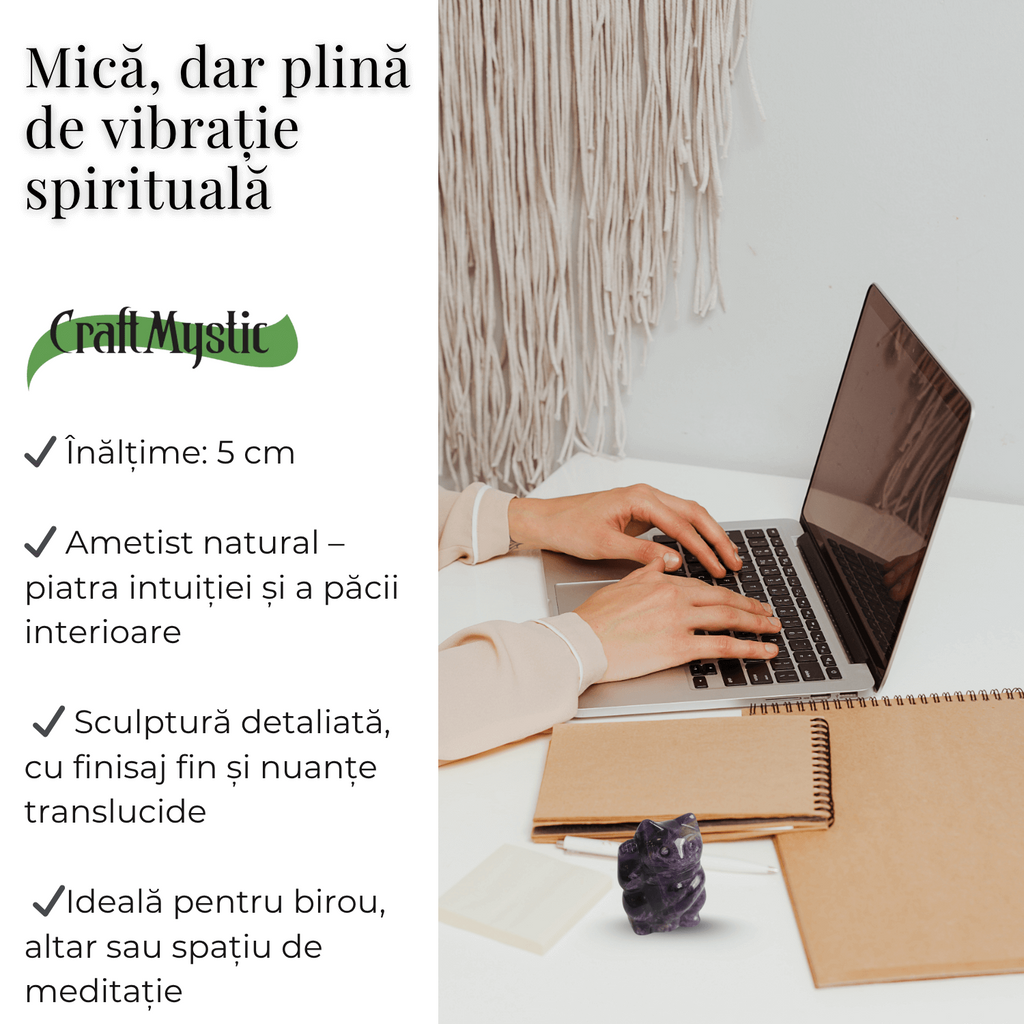 Pisicuta armoniei – Ametist pentru Intuitie si Protectie Spirituala 5 cm inaltime