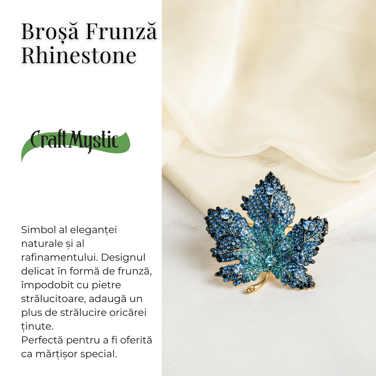 Brosa design frunza de artar cu pietre Rhinestone – Eleganta si rafinament