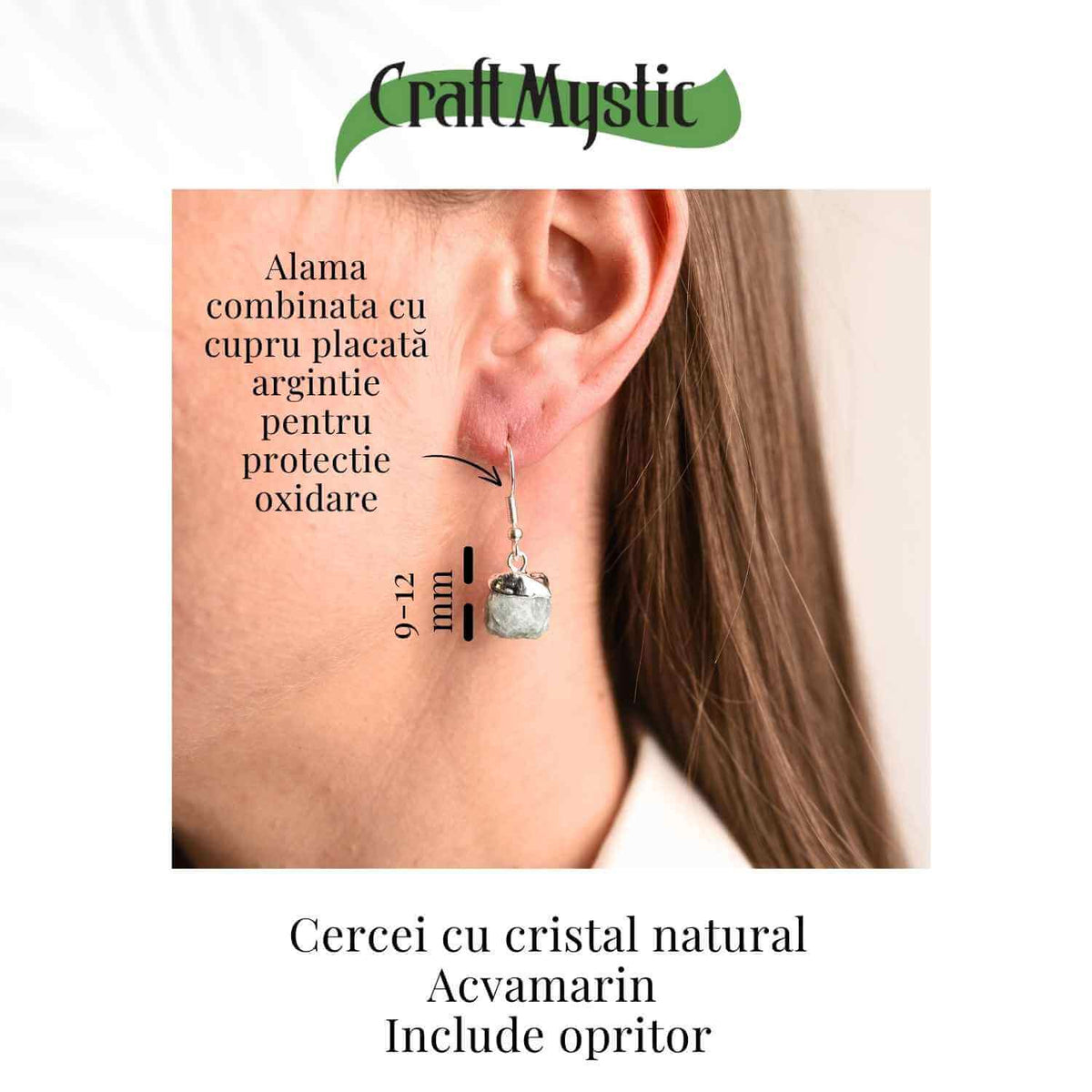 Cercei Argintii cu Acvamarin Brut, Eleganta si Calm Interior