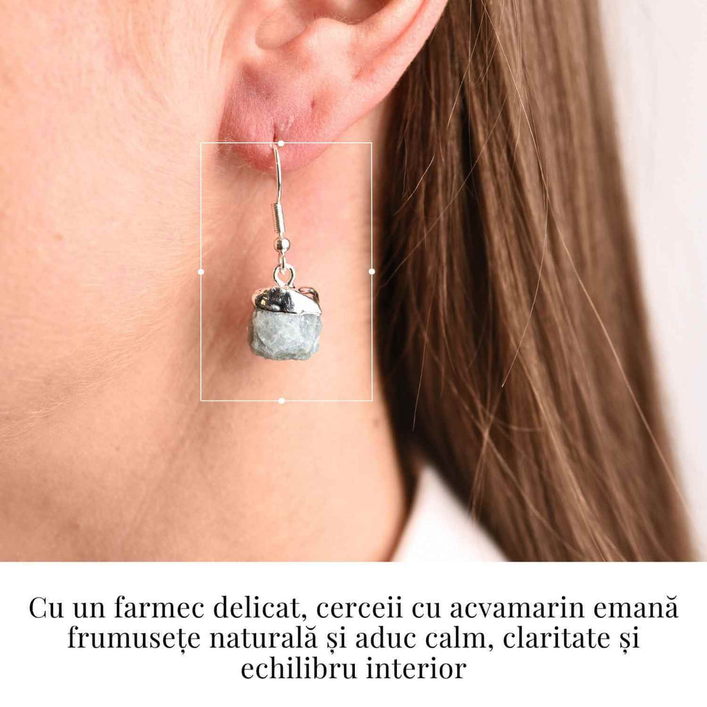 Cercei Argintii cu Acvamarin Brut, Eleganta si Calm Interior