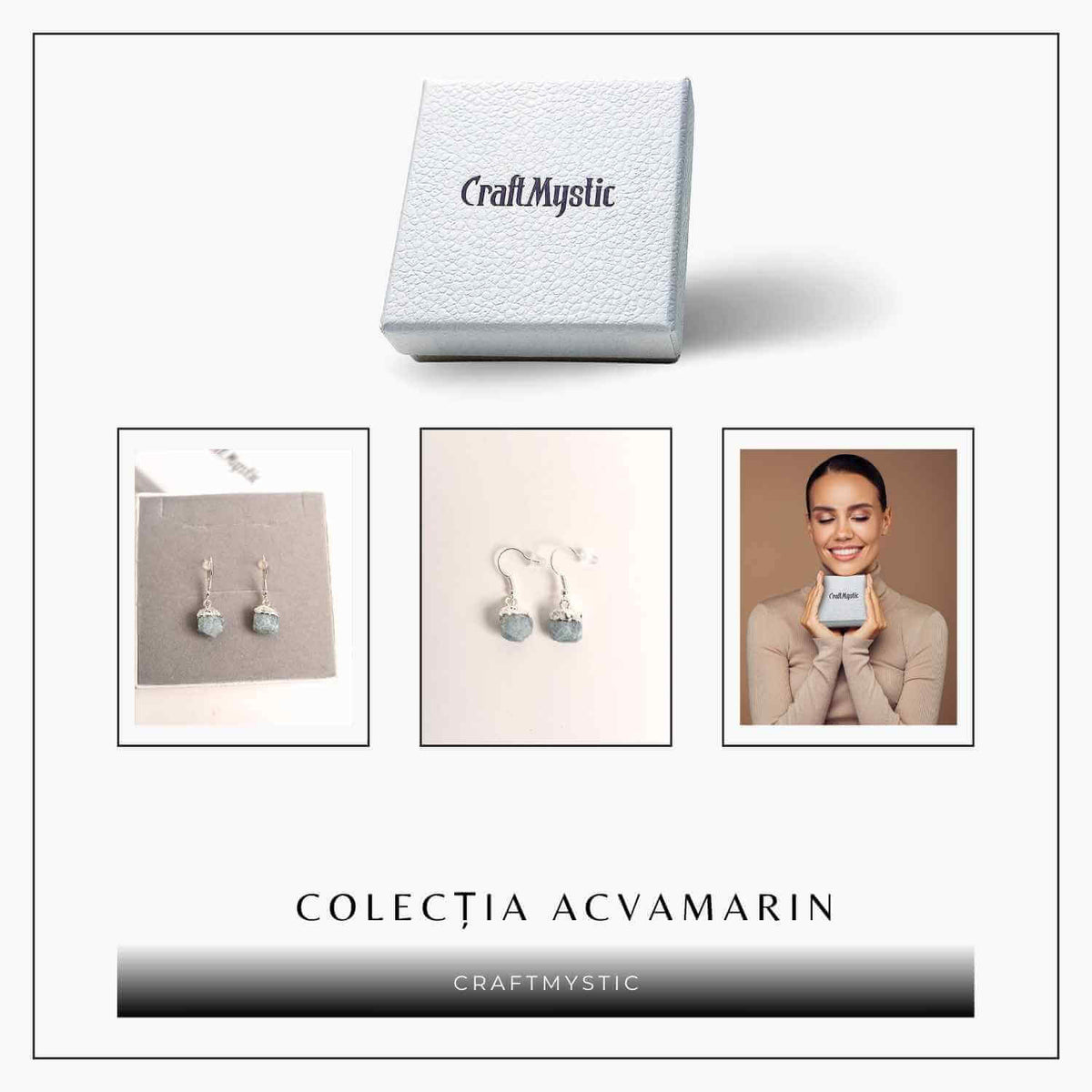 Cercei Argintii cu Acvamarin Brut, Eleganta si Calm Interior