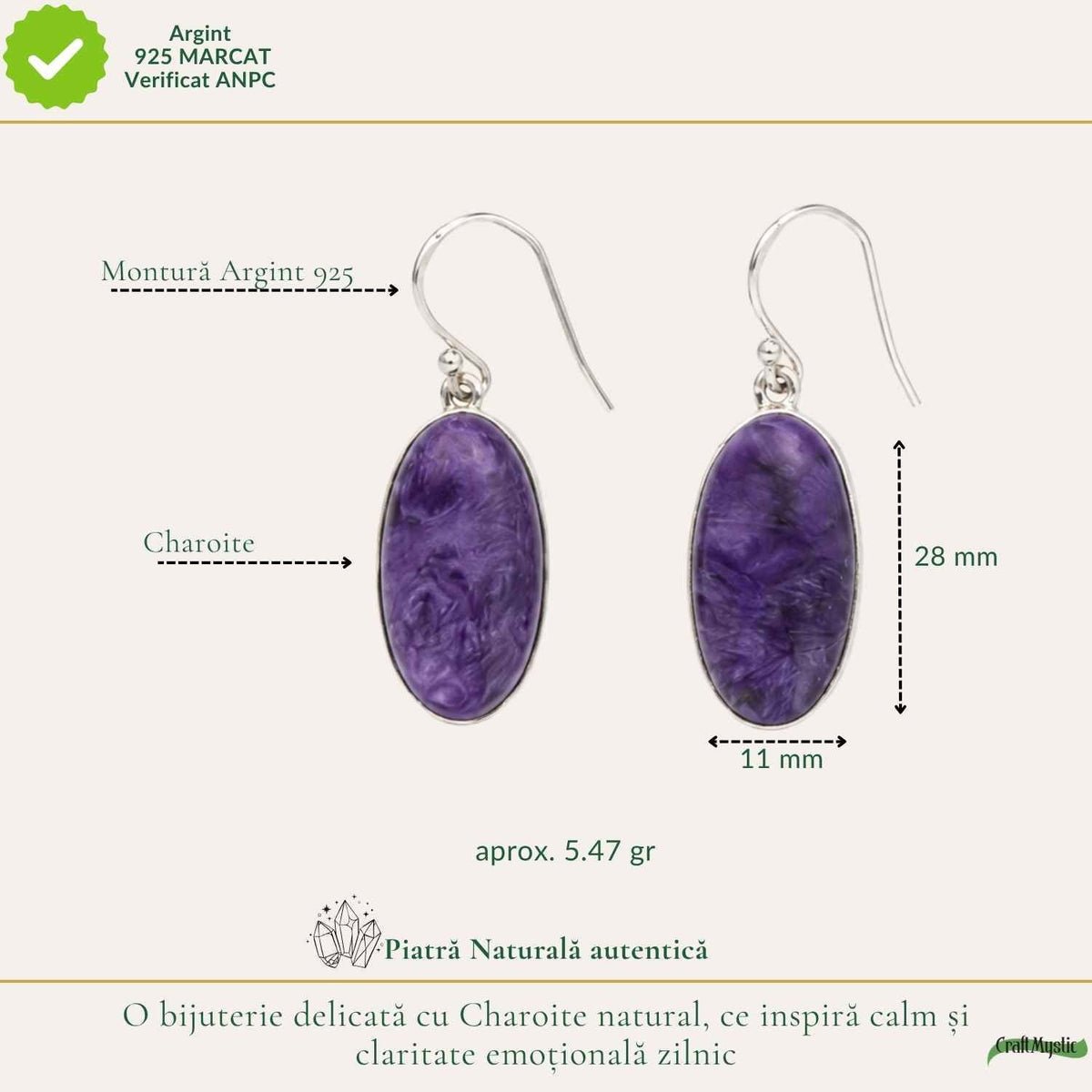 Cercei cu Charoit, Argint 925 – CraftMystic