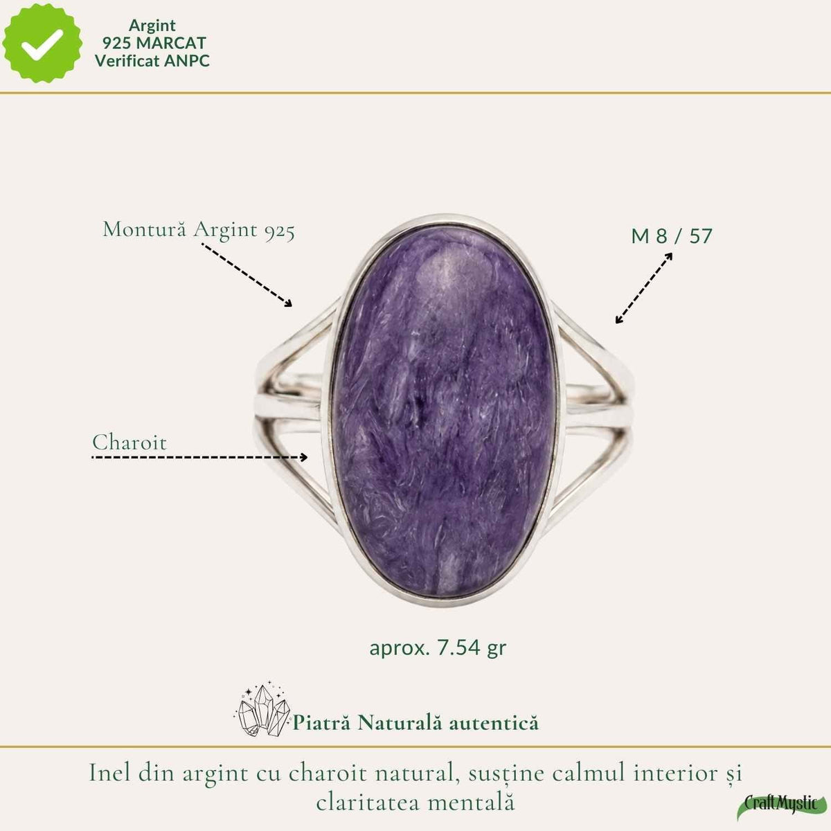 Inel cu Charoit, Argint 925 – CraftMystic