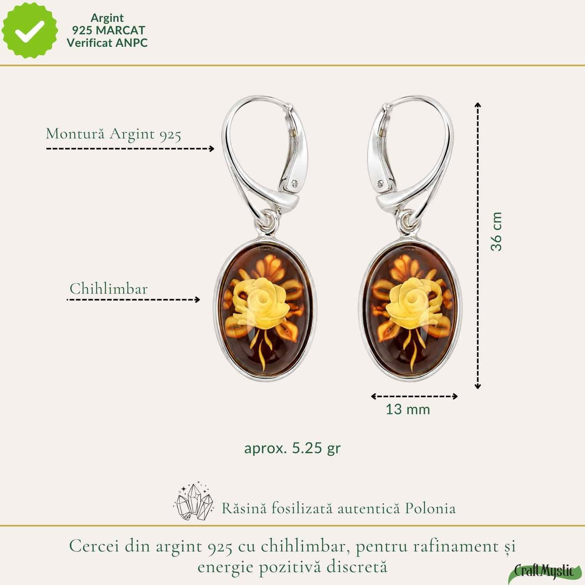 Cercei cu Chihlimbar, Argint 925 – CraftMystic