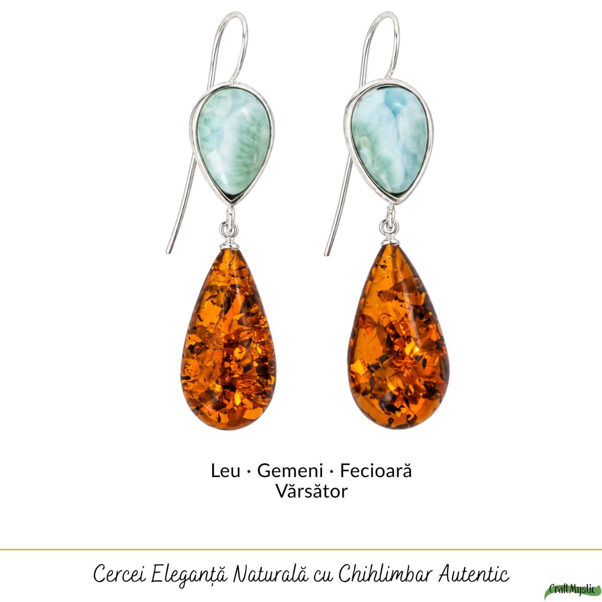 Cercei cu Chihlimbar și Larimar, Argint 925 – CraftMystic