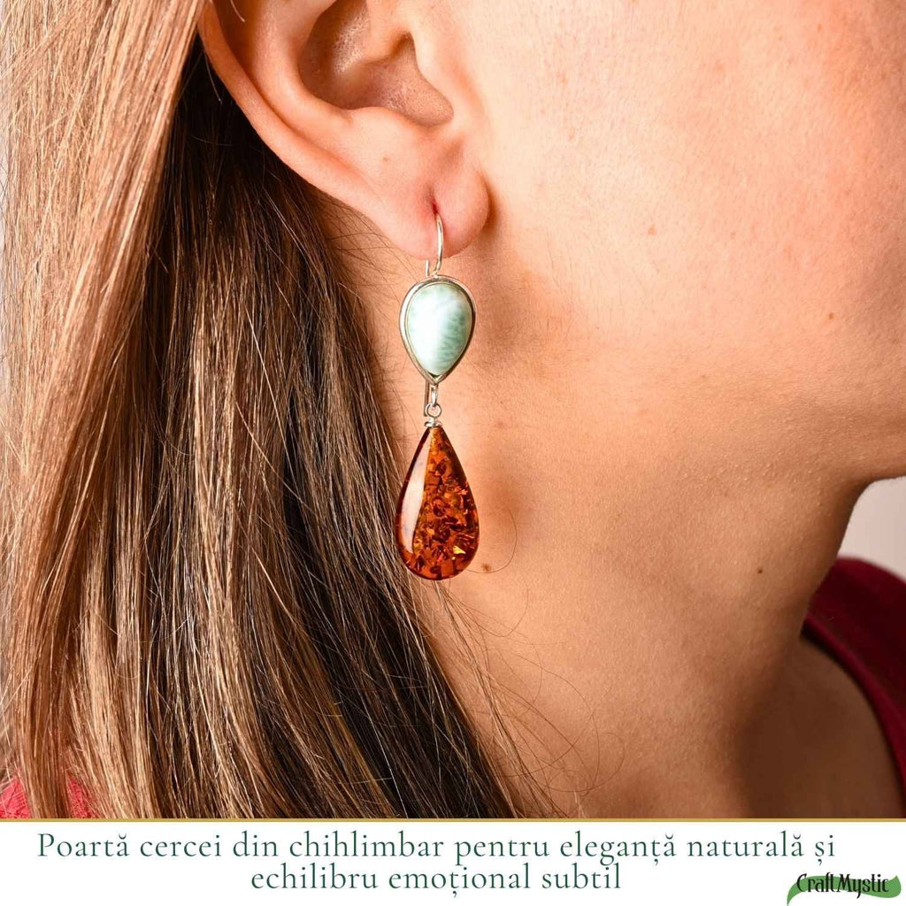 Cercei cu Chihlimbar și Larimar, Argint 925 – CraftMystic