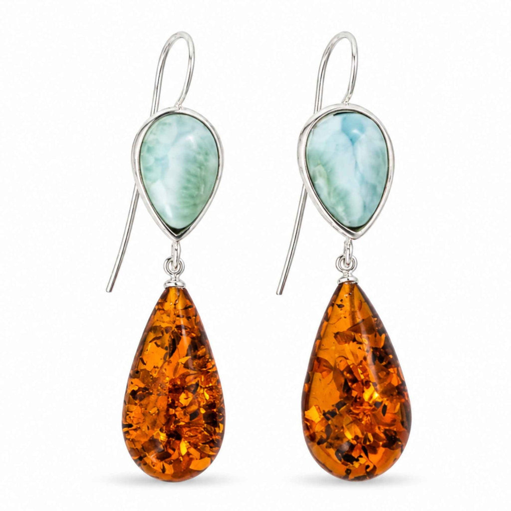 Cercei cu Chihlimbar și Larimar, Argint 925 – CraftMystic