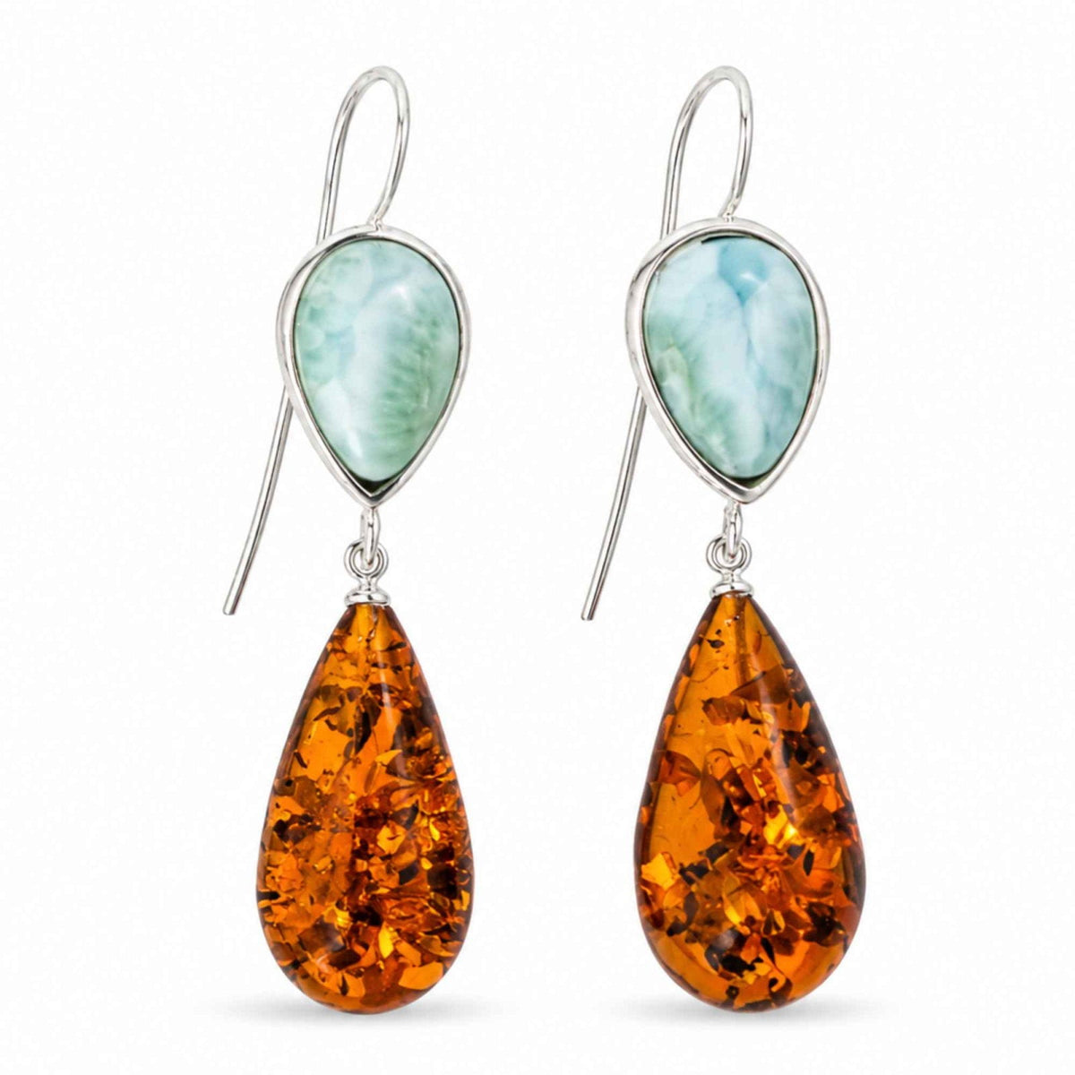 Cercei cu Chihlimbar și Larimar, Argint 925 – CraftMystic