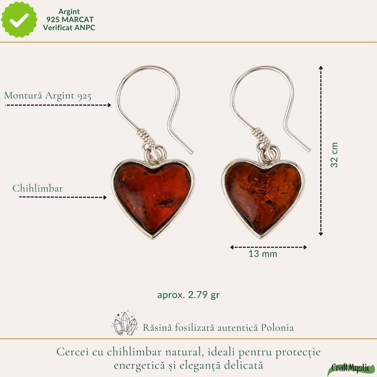 Cercei cu Chihlimbar, Argint 925 – CraftMystic
