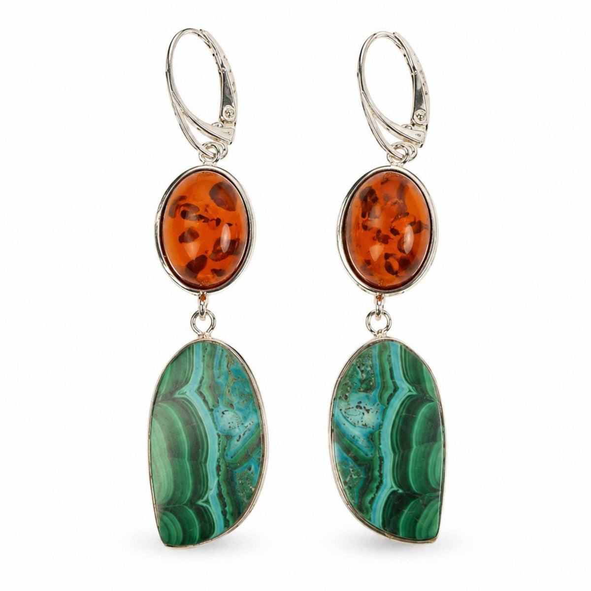 Cercei cu Chihlimbar, Malachit și alte cristale, Argint 925 – CraftMystic