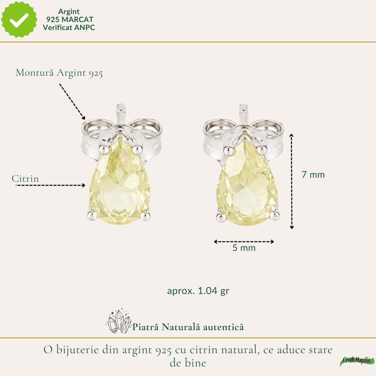 Cercei cu Citrin, Argint 925 – CraftMystic