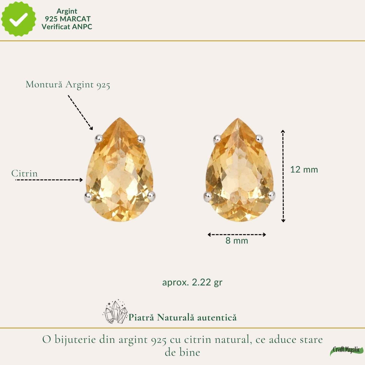 Cercei cu Citrin, Argint 925 – CraftMystic
