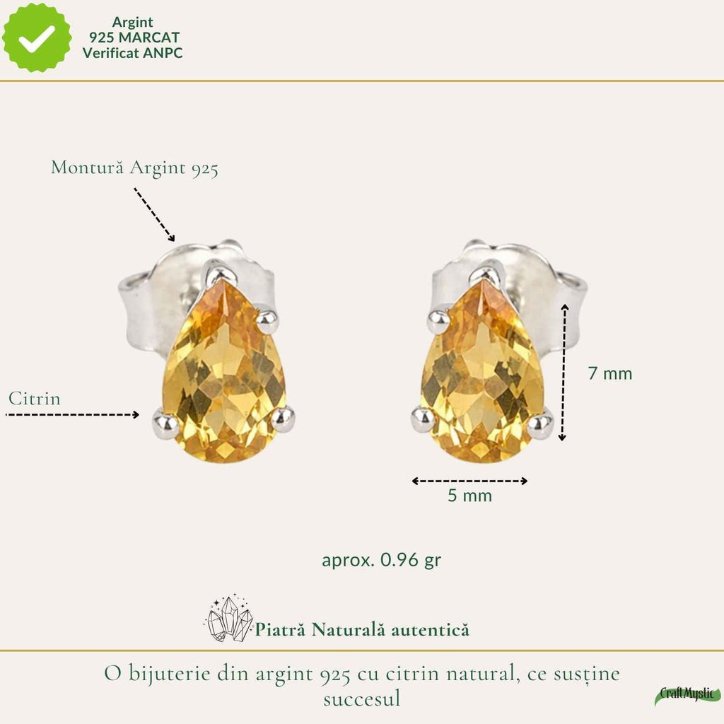 Cercei cu Citrin, Argint 925 – CraftMystic