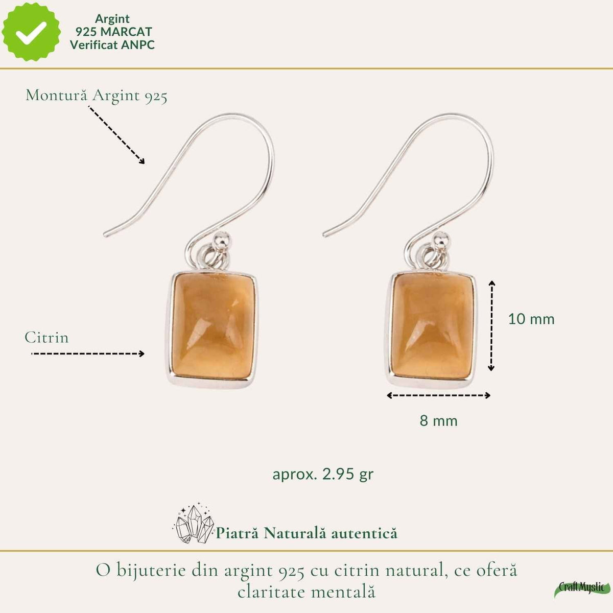 Cercei cu Citrin, Argint 925 – CraftMystic