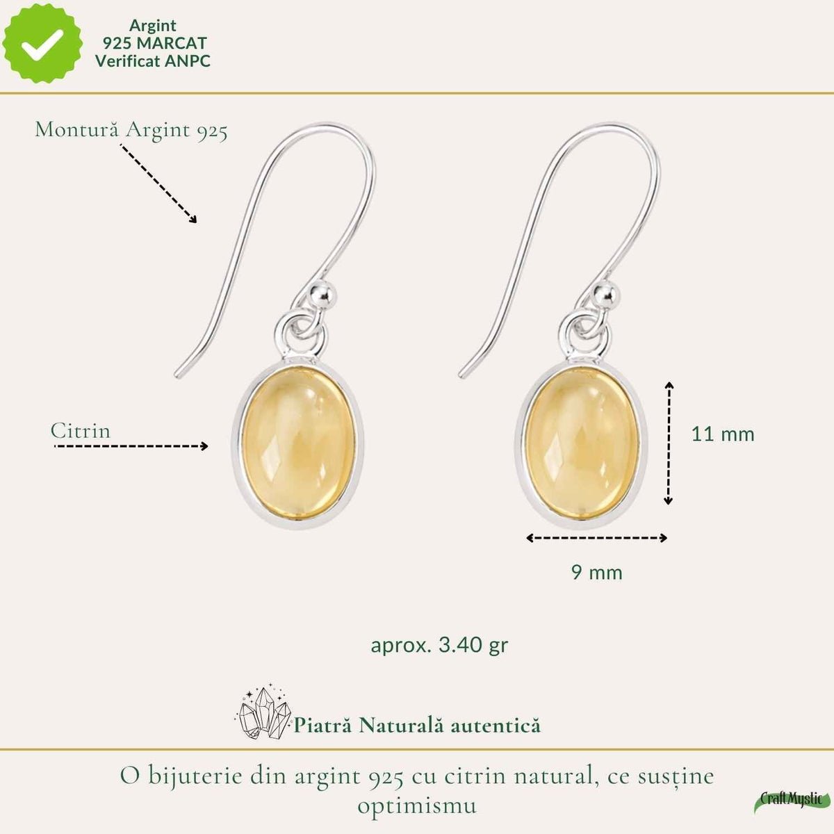 Cercei cu Citrin, Argint 925 – CraftMystic