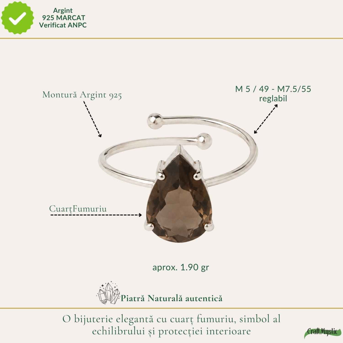 Inel cu Cuarț Fumuriu, Argint 925 – CraftMystic