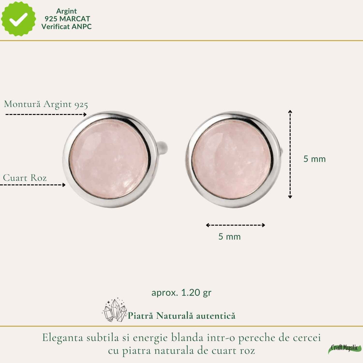 Cercei cu Cuarț Roz, Argint 925 – CraftMystic