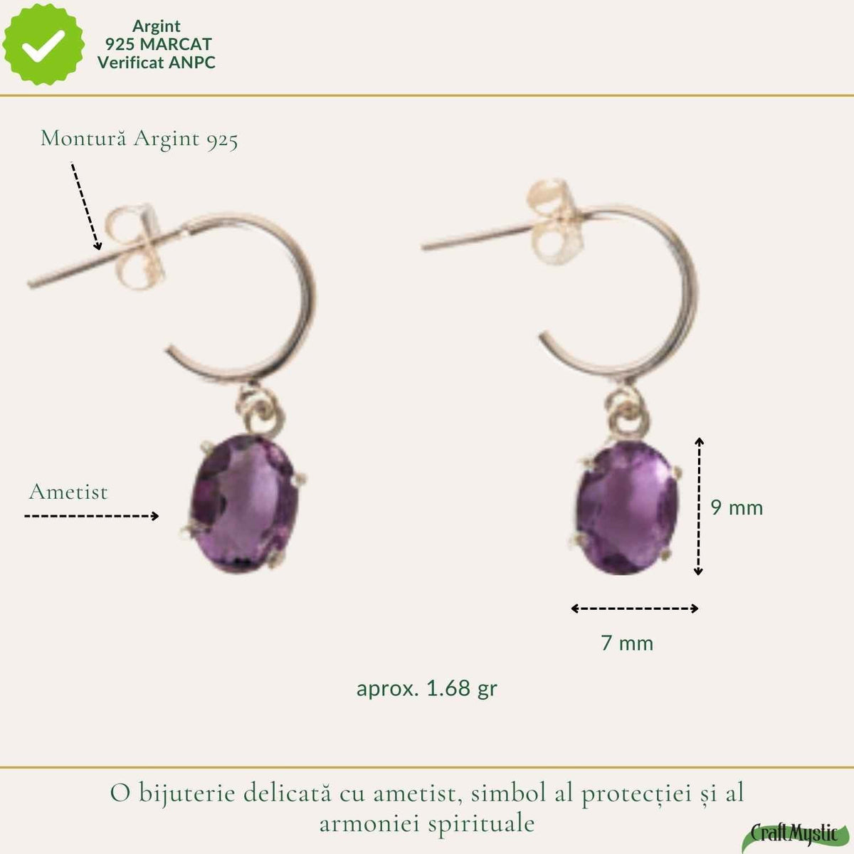 Cercei cu Ametist, Argint 925 – CraftMystic