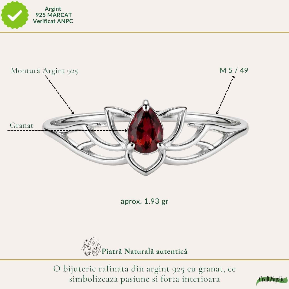 Inel cu Granat, Argint 925 – CraftMystic
