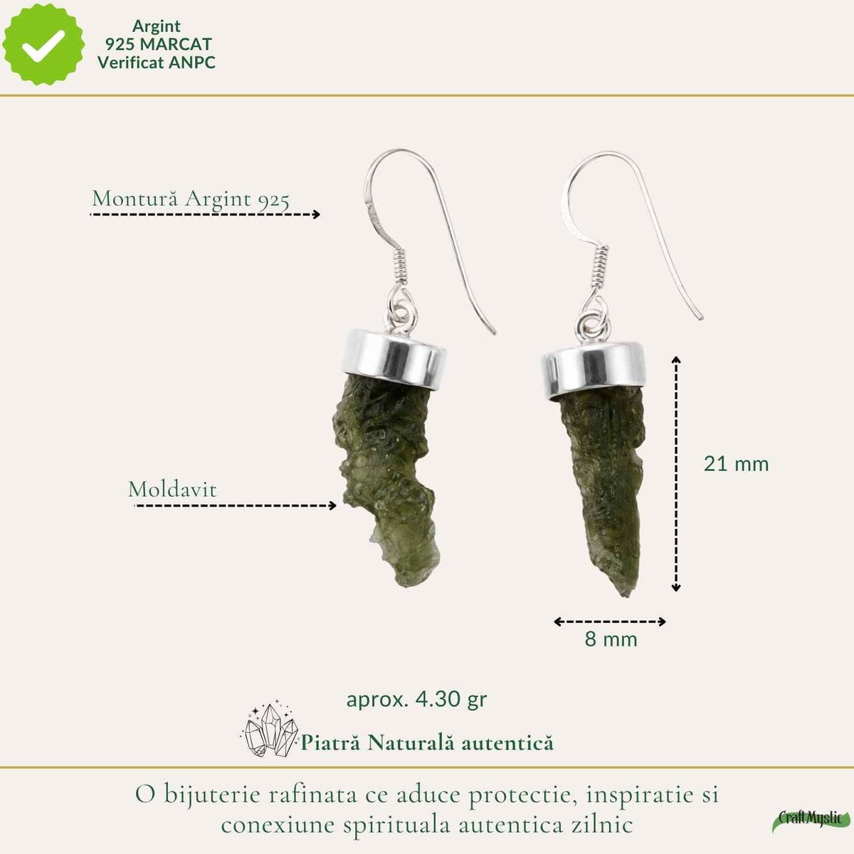 Cercei cu Moldavit, Argint 925 – CraftMystic
