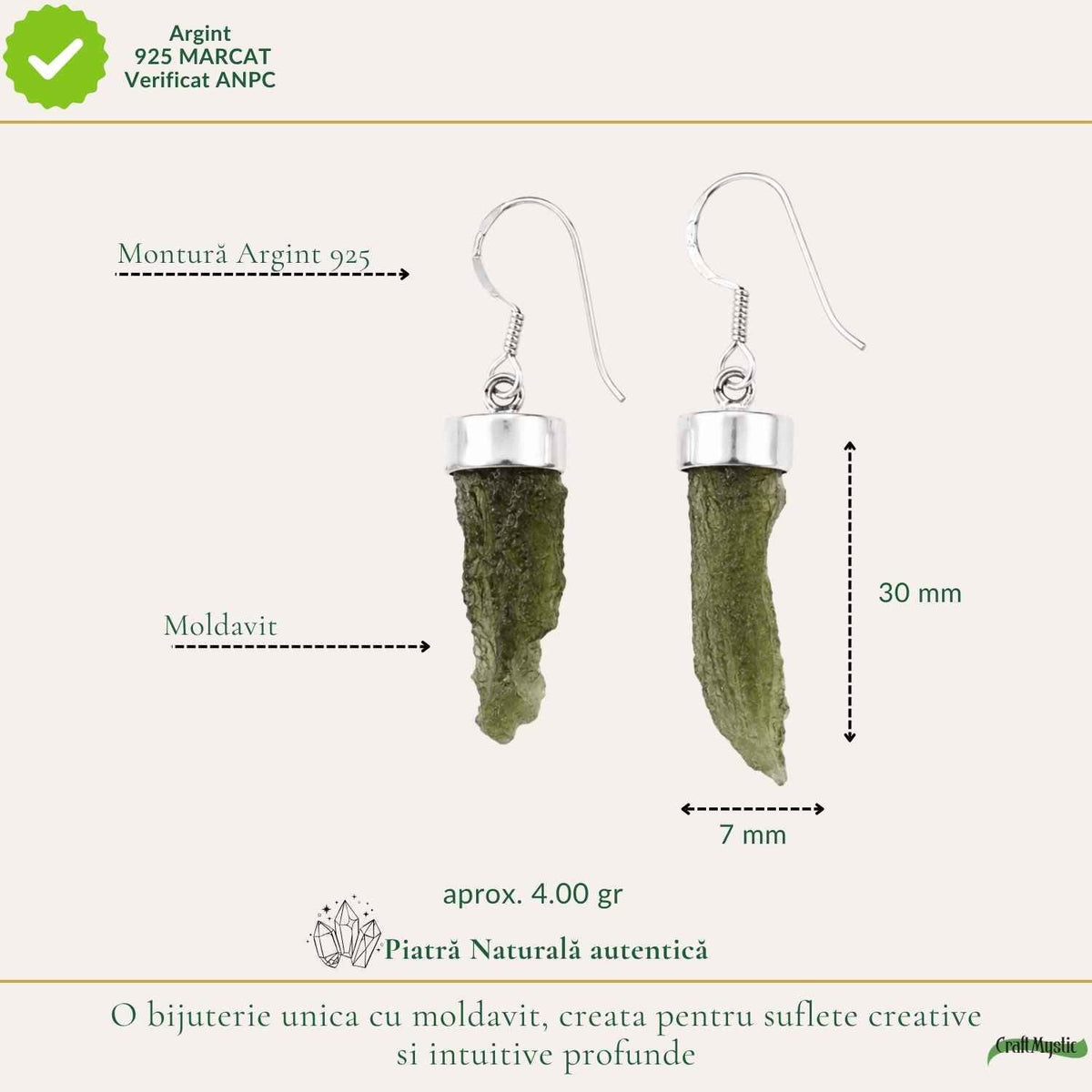 Cercei cu Moldavit, Argint 925 – CraftMystic