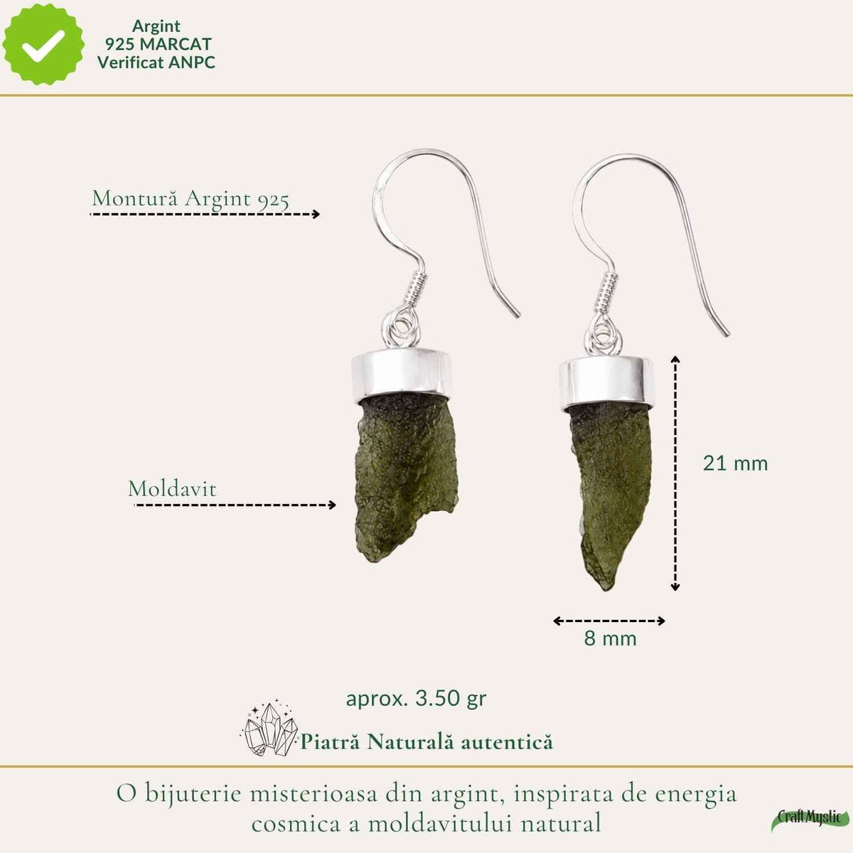 Cercei cu Moldavit, Argint 925 – CraftMystic