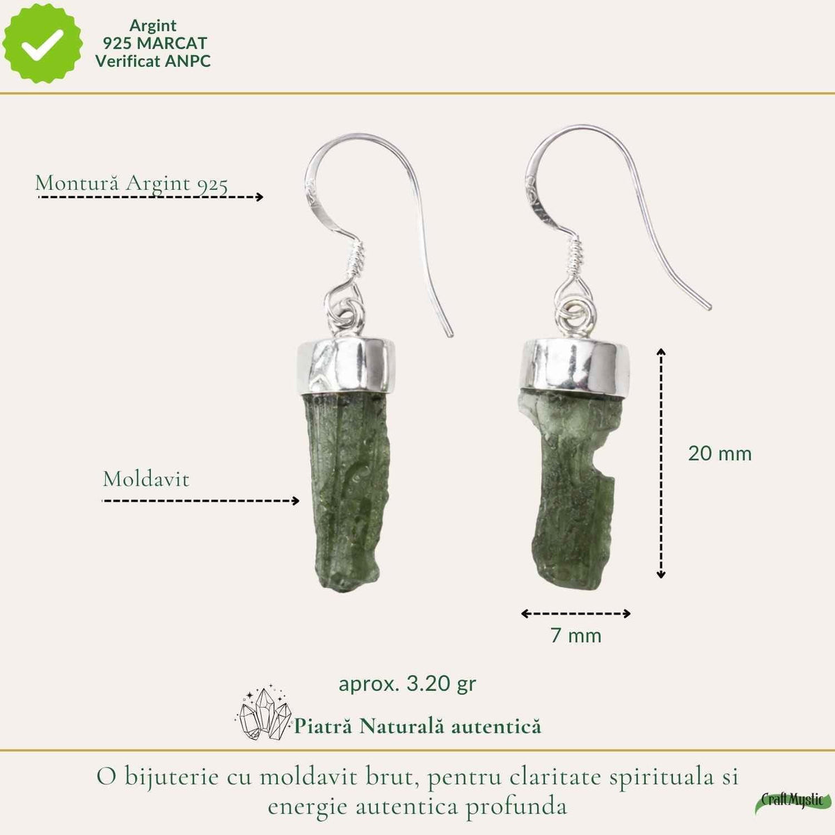 Cercei cu Moldavit, Argint 925 – CraftMystic
