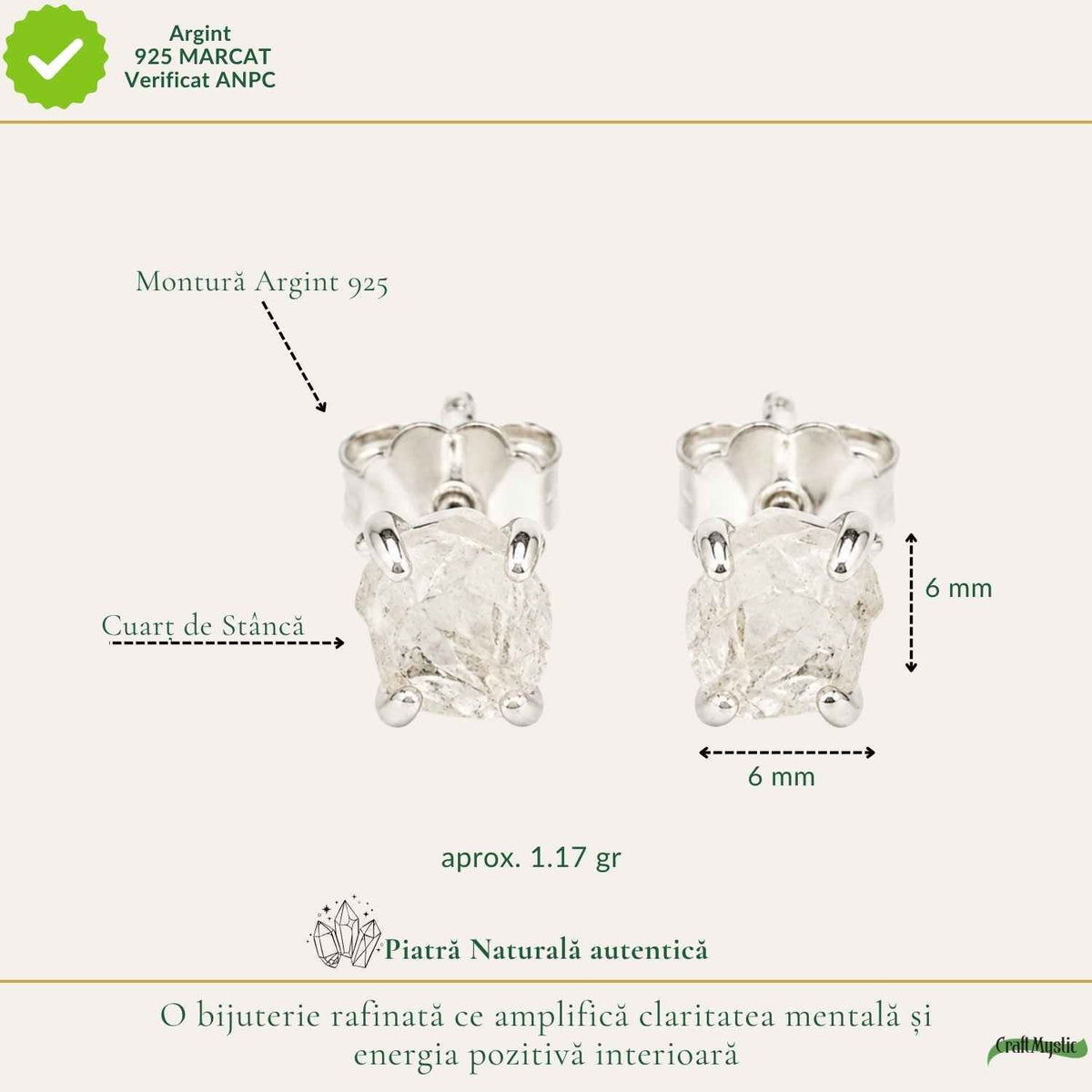 Cercei cu Cuarț de Stâncă, Argint 925 – CraftMystic
