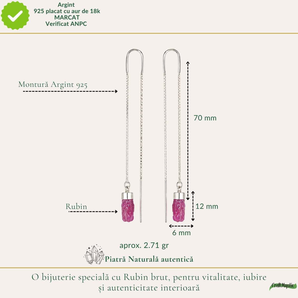 Cercei cu Rubin, Argint 925 – CraftMystic