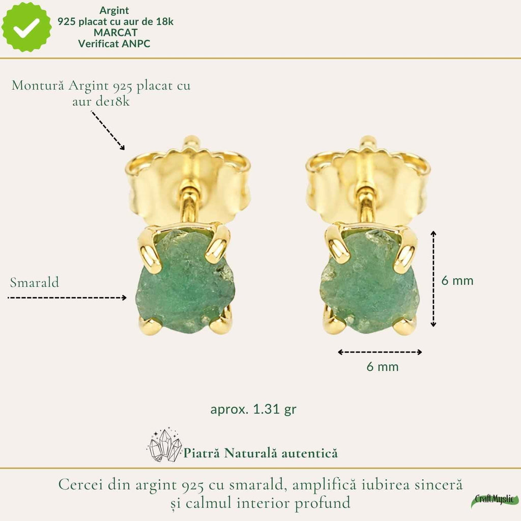 Cercei cu Smarald, Argint 925 placat aur 18k – CraftMystic