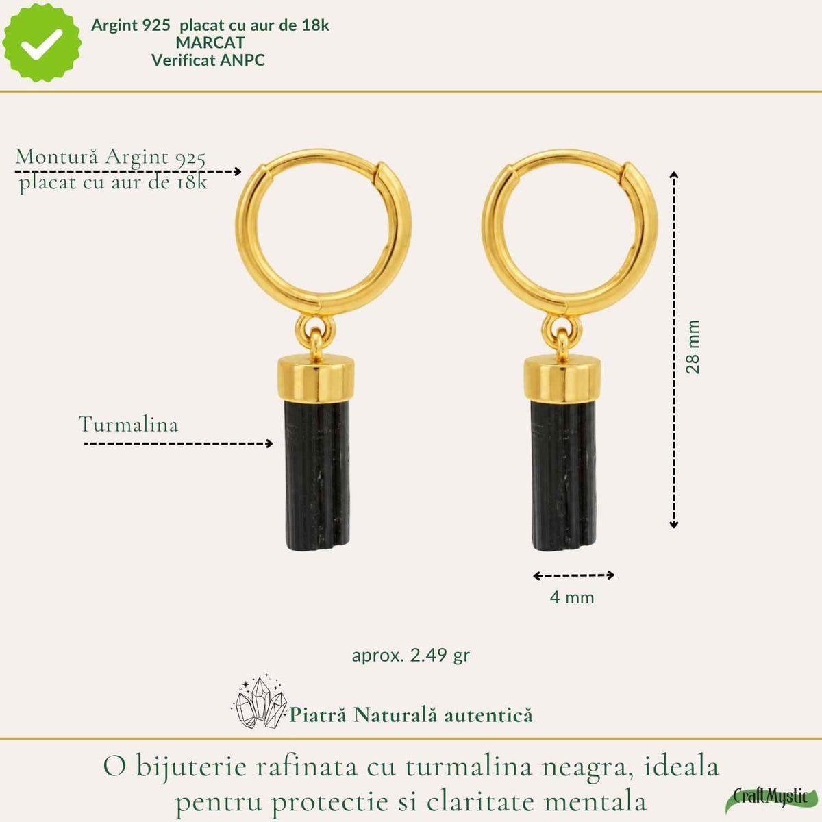 Cercei cu Turmalină Neagră, Argint 925 – CraftMystic