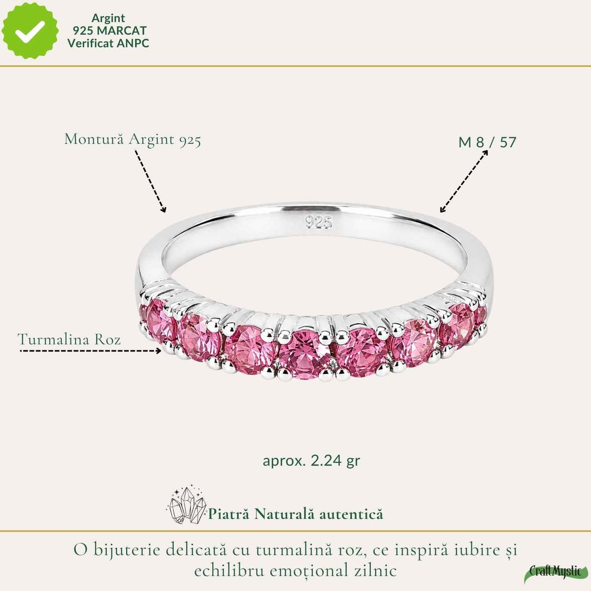 Inel cu Turmalină Roz, Argint 925 – CraftMystic